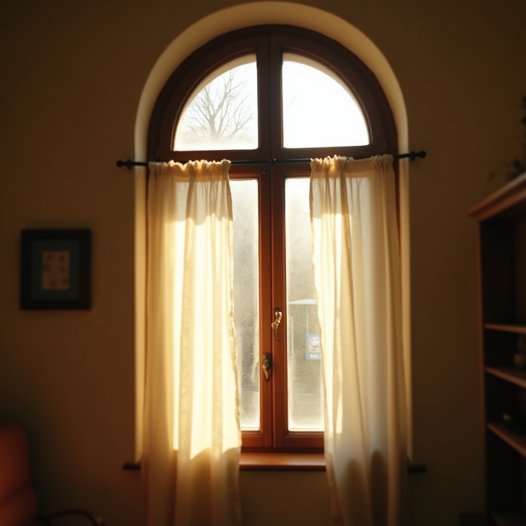 Hohes Altbaufenster mit Lichteinfall in einer kleinen Wohnung